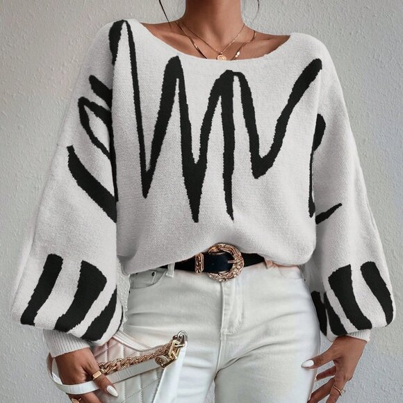 Casual Women's Loose Lantern Sleeve Sweater - Picture 3 of 7